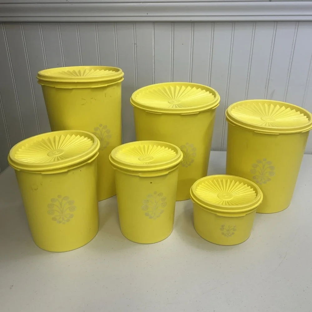 MCM 1970's Tupperware Daffodil Yellow Canister Set W/Lids 12pc Set
